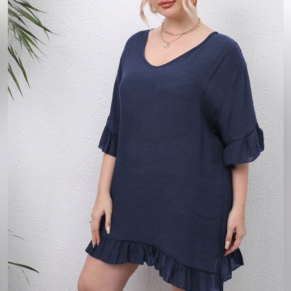 EKOUAER Womens Casual Solid Short Sleeve Boho Dress Swing Cover Up Dress Size S - Picture 3 of 9